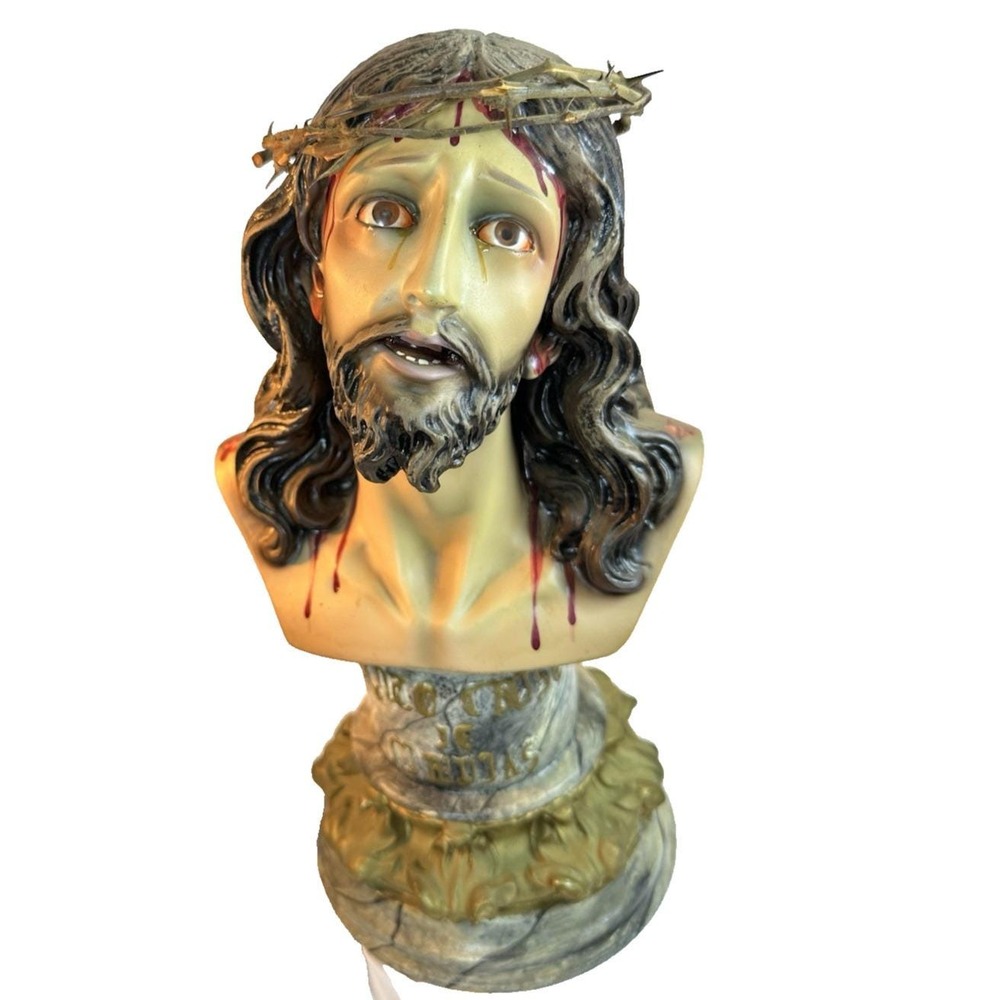 Vtg 13" Santo Cristo de Limpias Bust Statue Made in Spain Plaster/Chalkware MINT